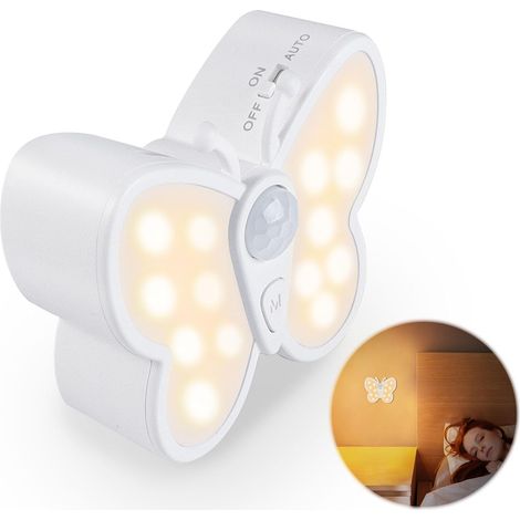 Lampe de Nuit Detecteur de Mouvement LED Papillon Veilleuse Rechargeable Applique Murale Sans Fil avec Fonction ON/OFF/Auto pour Chambre, Couloir, Escalier (1/5)