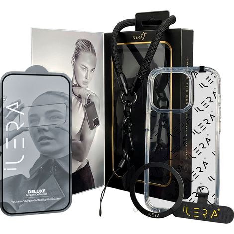 Custodia iLera Go Ice con cinturino da polso, custodia protettiva in vetro 4 in 1 per iPhone 16