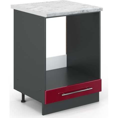 Herdumbauschrank Fame-Line, Bordeaux Hochglanz, 60 cm , AP Marmor, Vicco