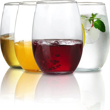 Verres à vin sans pied, ensemble de 4 verres transparents pour boissons d'été, cadeau idéal, verres incassables, compatibles lave-vaisselle.