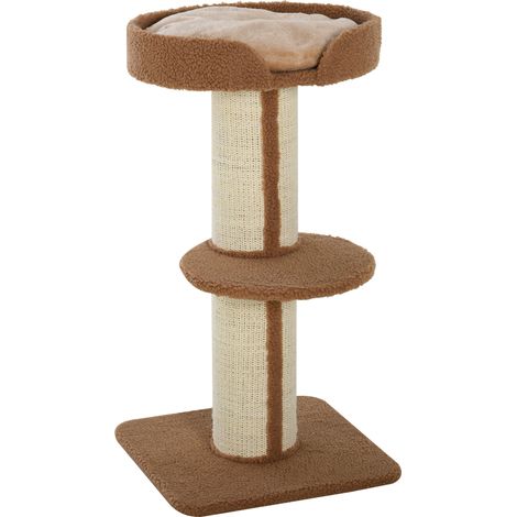 Arbre à chat avec griffoir, centre de jeux 2 étagères coussin beige (1/5)