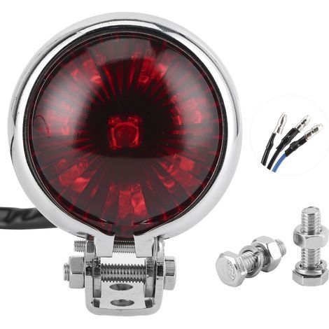 Feu Arrière LED Stop Lampe de Frein avec Tige de Fixation Universel pour Moto 12V Lentille Rouge Chromée