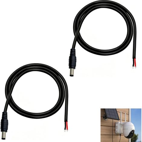 2 Pièces Câble d'alimentation DC, Câble 5.5mm x 2.1mm Mâle vers Fil Nu, 1 m 18 AWG, Câbles de Réparation pour Alimentation 12V 24V, Caméras CCTV, DVR, Bandes LED et Appareils Basse Tension (1/5)