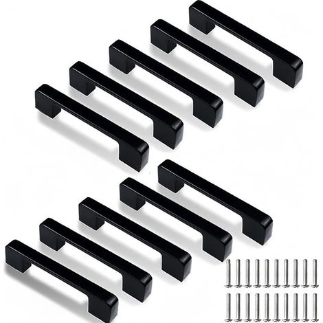 Poignées de meubles de cuisine - Lot de 10 poignées noires pour tiroirs et portes (entraxe de 96 mm) avec vis (1/5)
