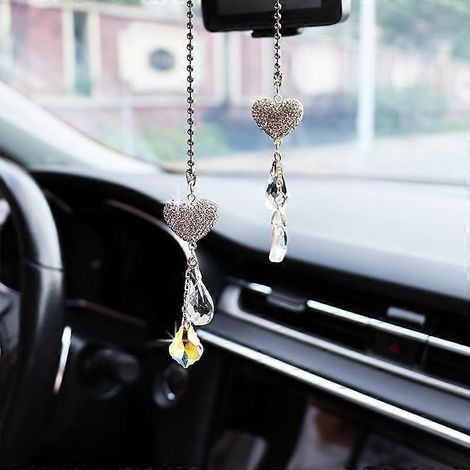 Pendentif créatif pour rétroviseur de voiture, pendentif en forme de cœur de pêche avec diamant et cristal, accessoire de décoration pour l'intérieur de voiture féminine
