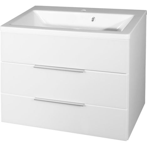 Fackelmann KARA Badmöbel Set 2-teilig 80cm, Weiß, Gussmarmor, 2 Schubladen"-"90019145 (1/3)