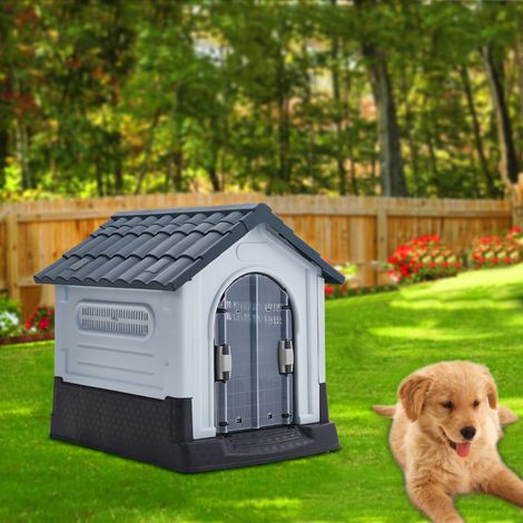 Grey Weatherproof Plastic Dog House Kennel (1/5)