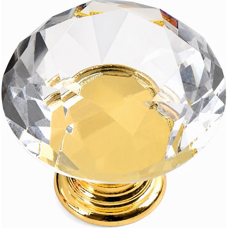 Poignée de meuble en cristal à motif diamant doré, bouton de porte et de tiroir pour placard et commode, diamètre 30 mm (1/5)