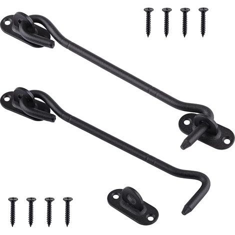 2 x 20 cm Cabin Hooks Black Stainless Steel Door Hook Latches Door Hook Lock for Sliding Door Cabinet Shed Garage Garden Window Hook (1/5)