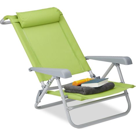 Relaxdays Liegestuhl klappbar, Nackenkissen, Flaschenöffner, 8-stufig verstellbar, bis 120 kg, Kunststoff, Stahl, grün