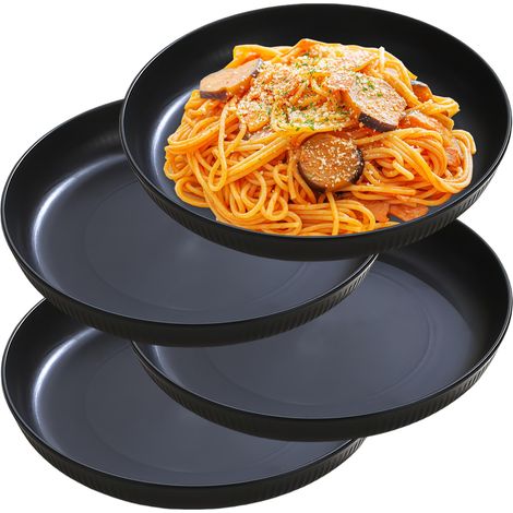 23CM Lot de 4 Assiette Plate Incassable Assiette à Dîner Allant au Micro-ondes et au Lave-vaisselle Assiette Familiale pour Dessert Pizza Salade assiettes noires (1/5)