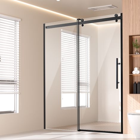 VEVOR Puerta de Ducha Corrediza sin Marco 1474-1499 x 1950 mm Mampara de Ducha Vidrio Templado SGCC Transparente 8 mm Resistente a las Manchas con Herrajes de Acero Inoxidable para Baño, Negro (1/5)