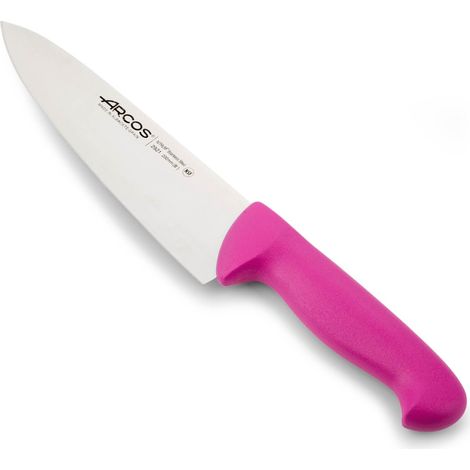 Coltello da cuoco Arcos 2900 - Prof 292131 in acciaio inox Nitrum e mango ergonomico Polipropilene colore fuscia e lama 20 cm, coperchio espositore
