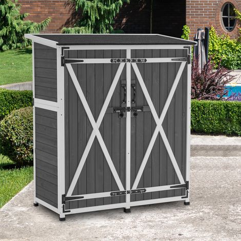 M MCombo Gartenschrank Holz Wetterfest, Klein Outdoor Gartenhaus Gerätehaus, für Außenbereich & Balkon & Terrasse, 122×60×137cm, 0707 (Grau)