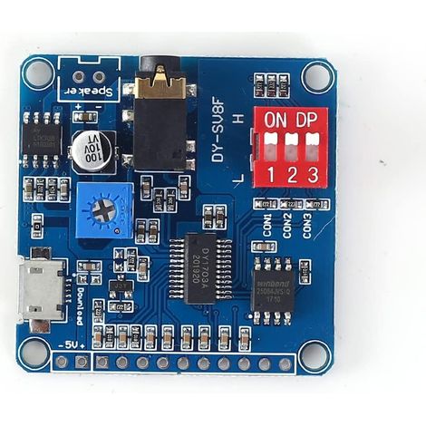 Modulo di riproduzione vocale MP3 per Arduino, modulo trigger I/O UART, scheda amplificatore di classe D, scheda amplificatore da 5W, memoria SD/TF da 8 MB. (1/5)
