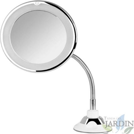 Specchio cosmetico Orbegozo con luce LED. 17cm di diametro. Luce LED circolare. Supporto da tavolo.