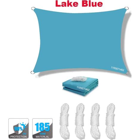 (Bleu lac, 200x200cm) Voile d'ombrage imperméable, résistante aux UV, adaptée aux patios, jardins, cours, etc., avec anneau en D. (1/4)