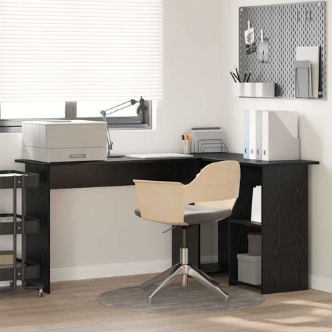 Schreibtisch mit Regal Schwarz Eichen-Optik 142 x 102 x 73 cm