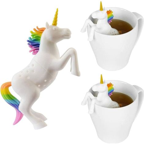 Lot de 2 infuseurs à thé en silicone en forme de licorne pour tisanes, passoire à thé, filtre à thé, accessoires pour le thé (1/2)