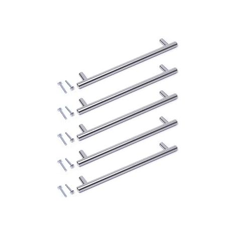 Lot de 5 poignées pour armoires de cuisine - Espacement des trous - 128 mm - En acier inoxydable, Nickel Brossé (1/5)