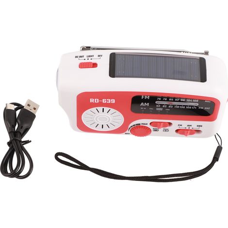 Radio solaire de secours RD639 avec manivelle, chargeur de téléphone, lampe LED et réception AM/FM (1/5)