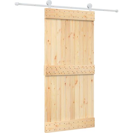 Sliding Door Natural and White 95 x 210 cm Solid Pine Wood vidaXL (1/5)
