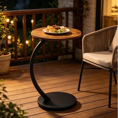 Table d'appoint ronde C 40x40x65 cm en MDF et métal noir, gain de place pour salon FloraGrace (1/5)