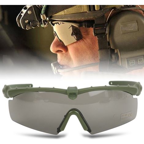 Lunettes tactiques militaires anti-vent et anti-sable - Protection oculaire anti-impact pour tir (Vert militaire)