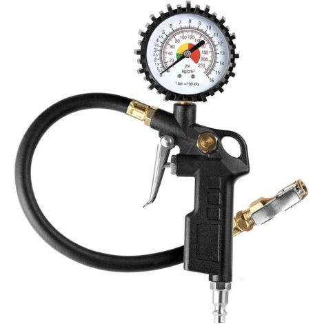 Manomètre de pression d'air pour gonfleur/dégonfleur de pneus avec tuyau en caoutchouc, cadran de 2-1/2 pouces, manomètre de gonflage de roue avec mandrin droit verrouillable en laiton compatible (1/5)