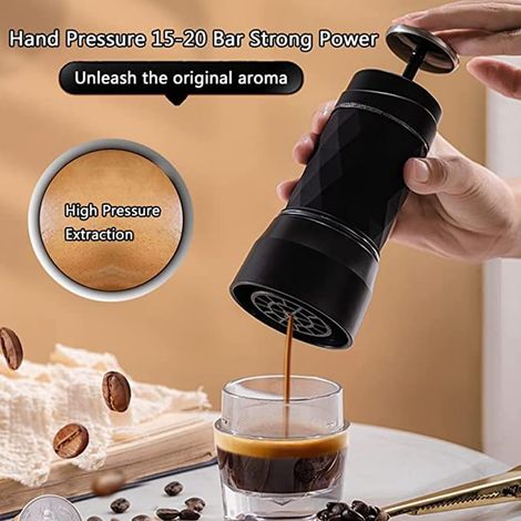 Machine à expresso portable, compatible avec capsules et café moulu, cafetière de voyage manuelle, mini cafetière, petite cafetière portable, idéale pour le camping, blanche. (1/4)