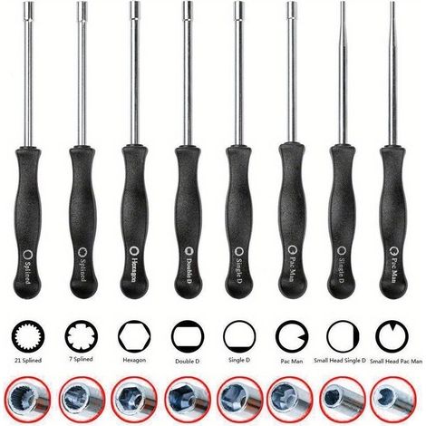 Set di 8 cacciaviti per la regolazione del carburatore (a D singola, a doppia D, esagonale, a bussola esagonale) (1/5)