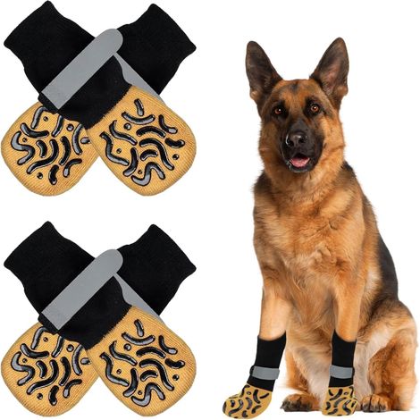 4 Pièces Chaussettes pour Chiens Antidérapantes 7,5 x 18 cm, Chaussettes Chien avec Semelles Double Face et Fermeture Velcro Réglable,pour 15-20 KG,Protection des Pattes et des Sols pour Chiens (1/5)