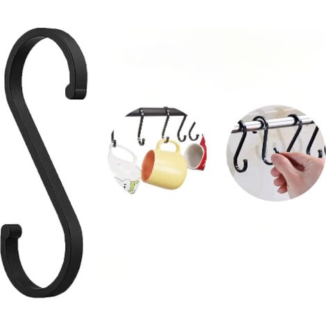 Crochets en S noirs, crochets de boucher, crochets de suspension, crochets en S, cintre en S, cintre à vêtements, crochet en S (noir) (1/4)