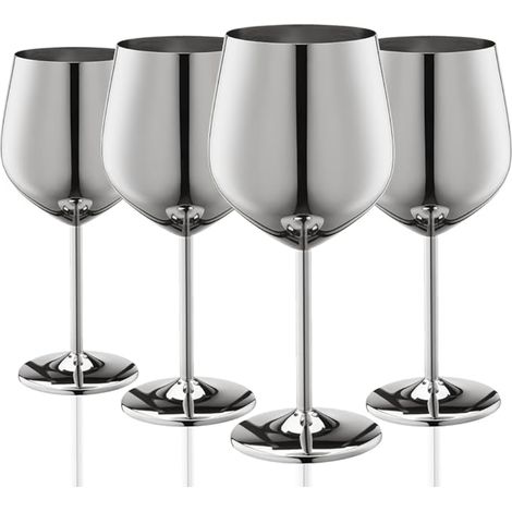 Stainless Steel Wine Glass, 540ml Shatterproof Portable Metal Glasses for Outdoor, Travel, Camping and Pool Silver (1/5)