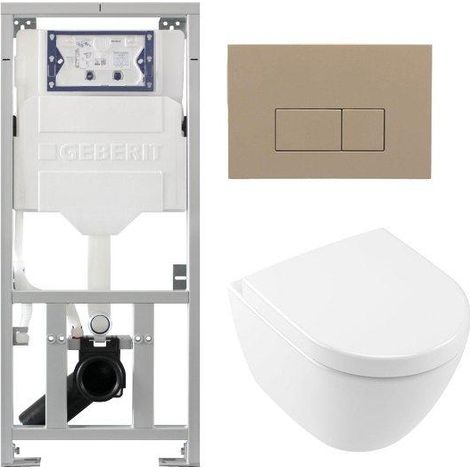Villeroy & Boch Subway 2.0 compact DirectFlush Ensemble WC - réservoir Geberit - softclose - quickrelease - plaque de commande taupe - boutons