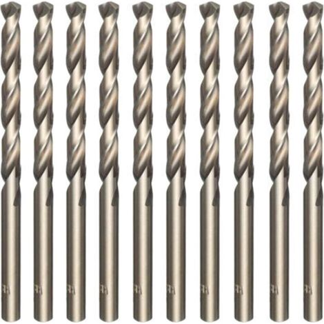 Lot de 10 forets hélicoïdaux dorés en acier rapide M35 et cobalt - Pour percer l'acier inoxydable, les aciers durs, la fonte, le cuivre, l’aluminium, le bois et le plastique - 5 mm x 86 mm