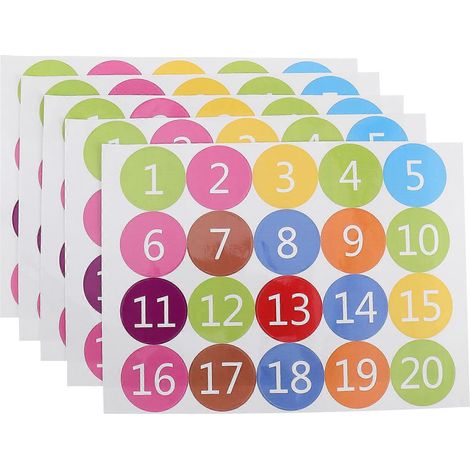 5 feuilles d'autocollants chiffres ronds et colorés, imperméables, pour la maison-29.5X21.5CM