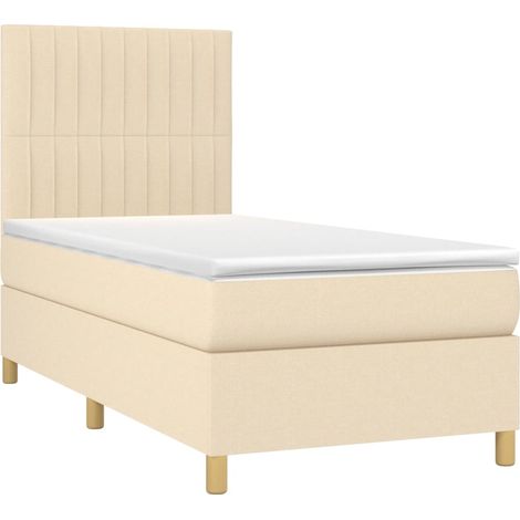 Box Spring Bed with Mattress&LED Cream 100x200 cm Fabric vidaXL (1/4)