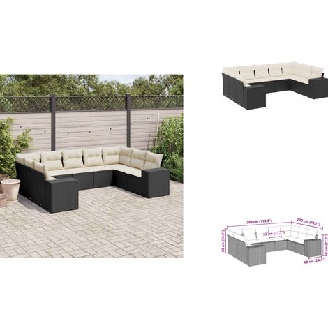 Salon de jardin 9 pcs avec coussins noir résine tressée - Ensemble Salon De Jardin - Meuble Extérieur - Résine Tressée - Rotin Synthétique - Mobilier Pliable (1/3)