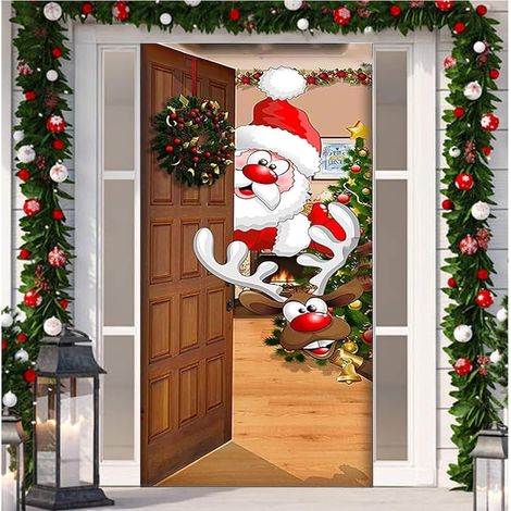Cubierta navideña para puerta, lona navideña para puerta, adornos navideños para puertas, pancarta navideña para entrada, pancarta navideña para puerta, adornos navideños para hogares, puertas de entr (1/5)