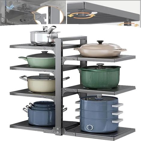 Organisateurs De Casseroles, éTagèRes De Support, Organisateurs De Casseroles Et PoêLes Et Rangement Sous Armoire, (4+3 Layer (1/5)