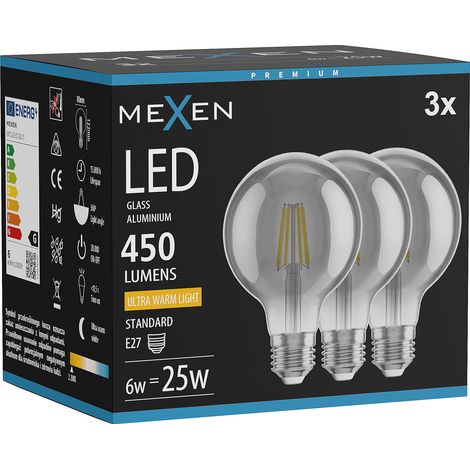 Mexen Vintis 3x ampoule à filament LED E27, G80, 6W, Chaude - 2200K, 450 lm, fumée - L155-E27-0622-70x03 (1/5)