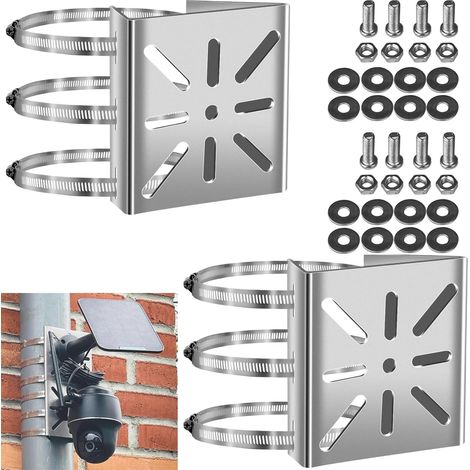 2 Set Support Universel pour Mât de Caméras de Surveillance, Montage Poteau Vertical en Acier Inoxydable avec Vis et 3 Brides Réglables, Support d’Angle pour Caméras, Panneaux Solaires (1/5)