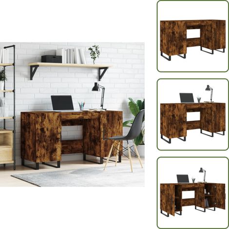 Bureau chêne fumé 140x50x75 cm bois d'ingénierie - Bureau D'étude - Bureau Compact - Meuble De Bureau - Bureau Design - Bureau Industriel