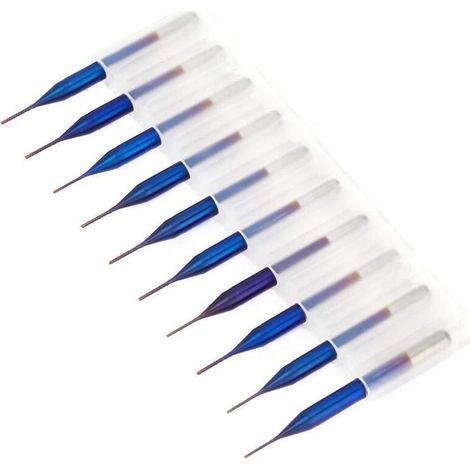 10pcs Carbide Cone End Mill, Blue Coated Tungsten Carbide Countersink Drill Bits for SCM PCB Engraving Machine (0.6mm) (1/5)