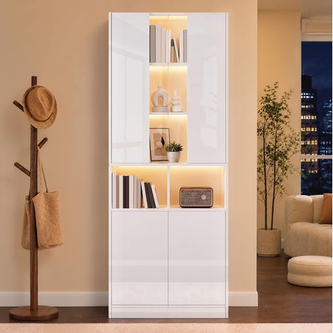 Hoher Schrank mit App-gesteuerter LED, Acrylfenster, 70 x 35 x 180 cm, weiß HAVRYA (1/5)