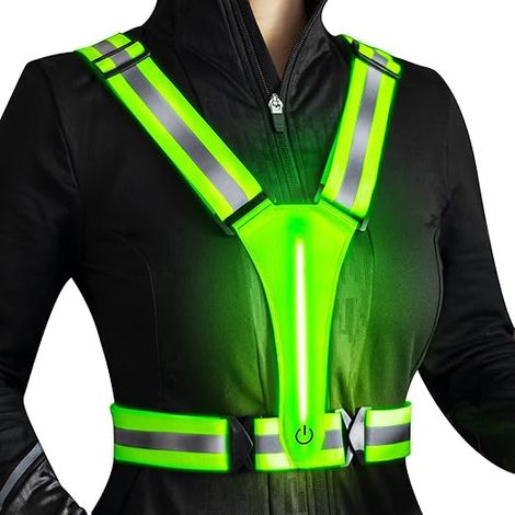Gilet de Sécurité Unisexe, Gilet Réfléchissant Running, Gilet Reflechissant Vélo LED Rechargeable USB-C, Harnais de Reflechissant Réglable (1/5)
