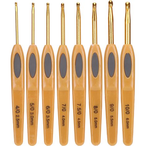 8Pcs Crochet Hook Knitting Tools Aluminum Ergonomic Sweater Needles Brown Plastic Handle (1/5)