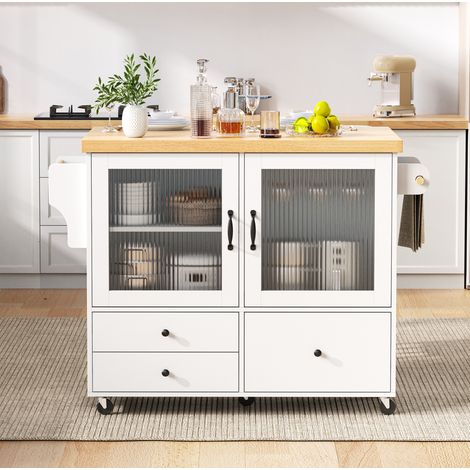Mobile da cucina estensibile su rotelle, portabicchieri, bianco HAVRYA (1/5)