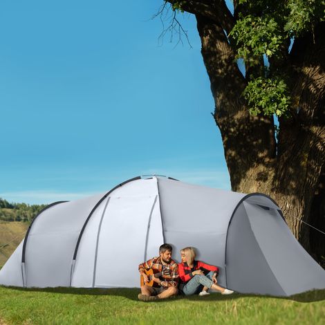 Tente camping familiale 4-6 personnes dôme 2 chambres 1 séjour 1 auvent anti-UV imperméable 2000mm multicolore